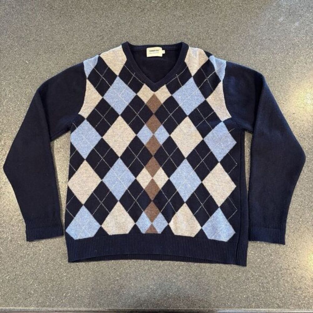 Vintage Cambridge Super Lambs Wool Argyle Blue Sweater Large Academia Preppy